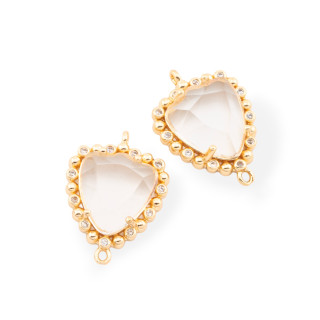 Bronze Connector Component With Faceted CZ Crystals 16x22mm 15pcs With 2 White Golden Rings