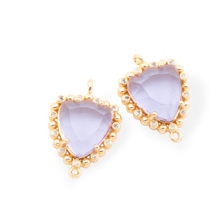 Bronze Connector Component With Faceted CZ Crystals 16x22mm 15pcs With 2 Lavender Golden Rings