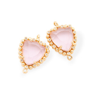 Componente conector de bronce con cristales CZ facetados de 16x22 mm, 15 piezas con 2 anillos de oro rosa