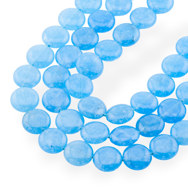 Jade Economic Line Pièce Ronde Plate Lisse 15mm Bleu Clair