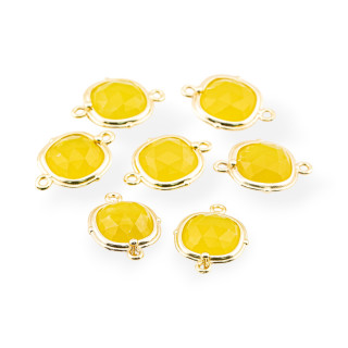 Conector de componente de latón con piedras semipreciosas, juego de 14 mm, 8 piezas, ágata amarilla dorada