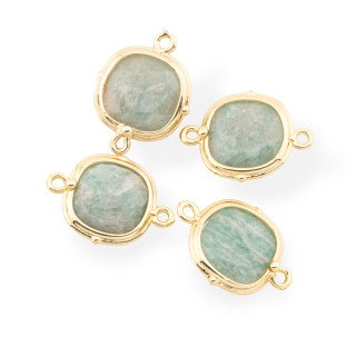 Connettore Componente Di Ottone Con Pietre Dure Incastonate 14mm 8pz Dorato Amazzonite Del Madagascar