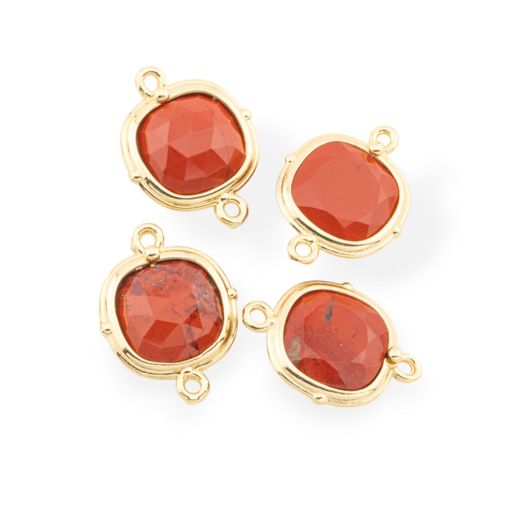 Messing-Komponentenverbinder mit Halbedelsteinen, Set 14 mm, 8 Stück, goldener roter Jaspis