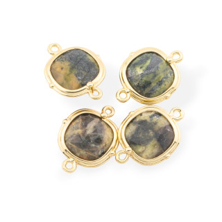 Connecteur de composants en laiton avec pierres semi-précieuses, ensemble de 14mm, 8 pièces, Jade africain doré