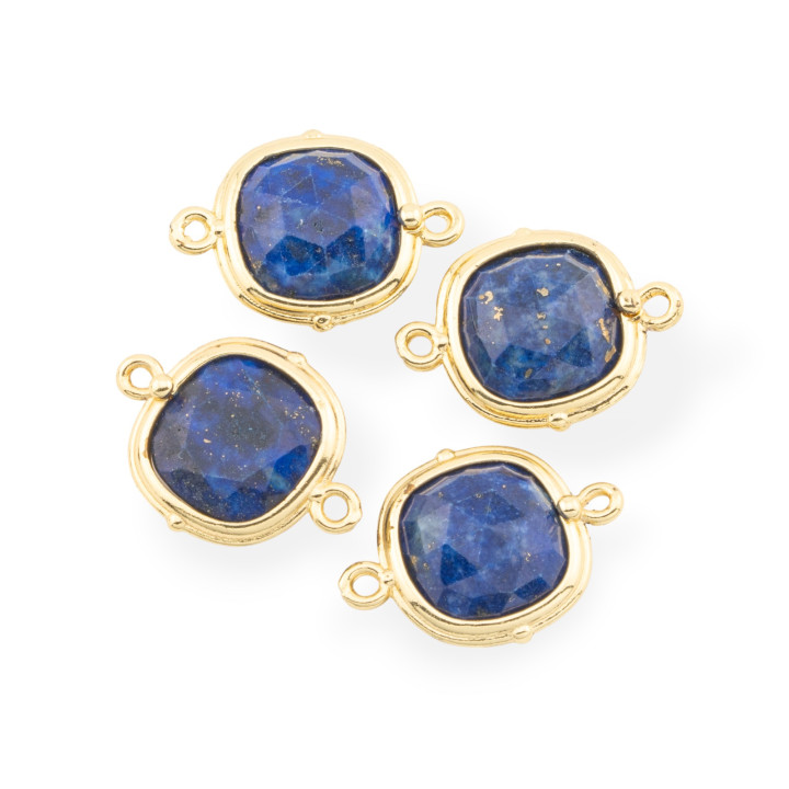 Conector de componente de latón con piedras semipreciosas, juego de 14 mm, 8 piezas, lapislázuli dorado