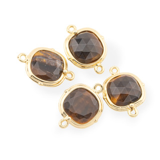 Messing-Komponentenverbinder mit Halbedelsteinen, Set 14 mm, 8 Stück, goldenes Tigerauge