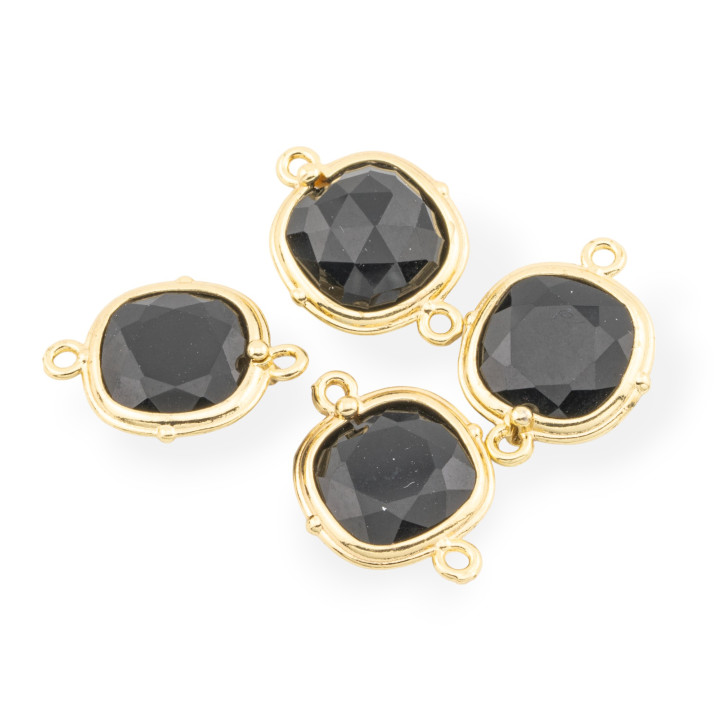 Connector Component Brass With Gemstones Set 14mm 8pcs Gold Onyx