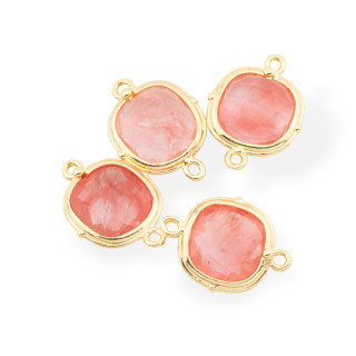 Conector de componente de latón con juego de piedras preciosas, 14 mm, 8 piezas de cuarzo cereza dorado