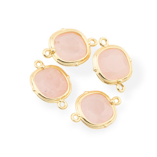 Conector de componente de latón con piedras semipreciosas, juego de 14 mm, 8 piezas de cuarzo rosa dorado