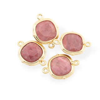 Connettore Componente Di Ottone Con Pietre Dure Incastonate 14mm 8pz Dorato Rodonite