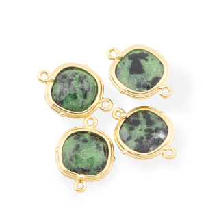Conector de componente de latón con juego de piedras preciosas, 14 mm, 8 piezas de zoisita dorada