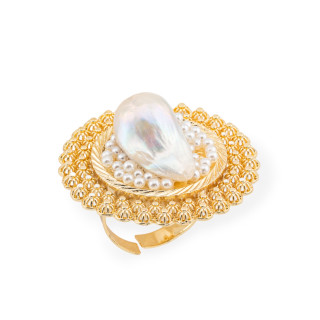 Bague En Bronze Avec Filigrane Et Perles D'eau Douce