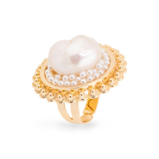 Bague En Bronze Avec Filigrane Et Perles D'eau Douce