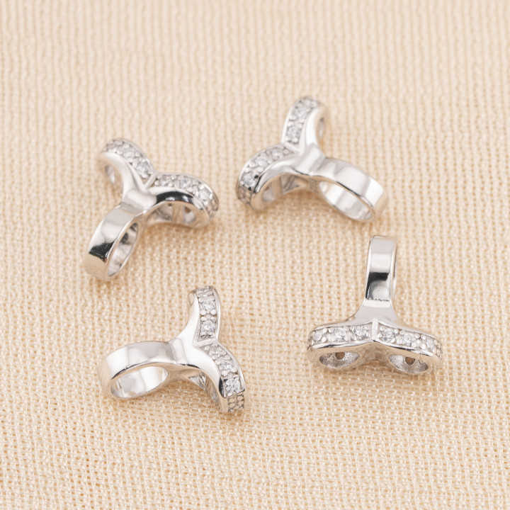 Coppette Di Argento 925 Con Zirconi E Doppio Aggancio 12x12mm Con Barretta 6mm 4pz Rodiato