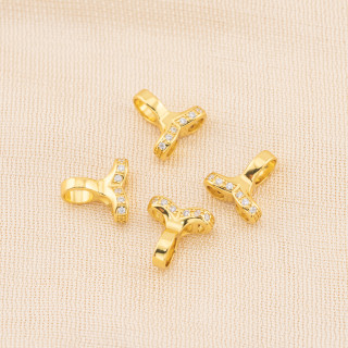 Coupelles en Argent 925 Avec Zircons Et Double Accrochage Avec Barre 12x12mm 6mm 4pcs Doré