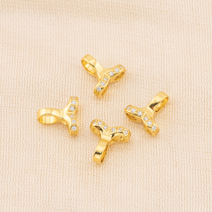925 Silberbecher mit Zirkonen und Doppelhaken mit Stab 12x12mm 6mm 4St. Golden