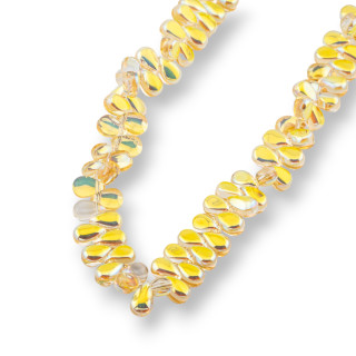 Cuentas de cristal con gotas de briolette lisas 9x6 mm amarillo
