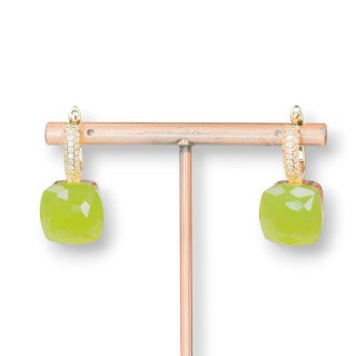 Cushion Cut Cat's Eye Bronze Closed Earring with Zirconia 13x26mm Acid Green