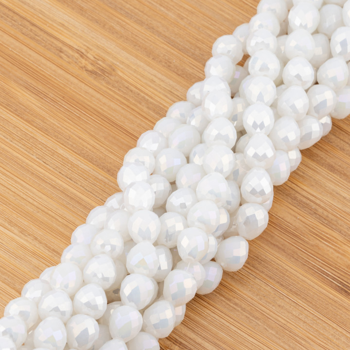 Crystal Beads Drops Briolette Faceted 8x8mm White