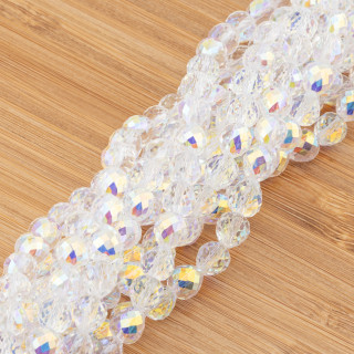 Kristallperlen, facettierte Briolette-Tropfen, 8 x 8 mm, Weiß AB