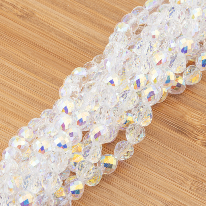 Perline Di Cristalli Gocce Briolette Sfaccettate 8x8mm Bianco AB