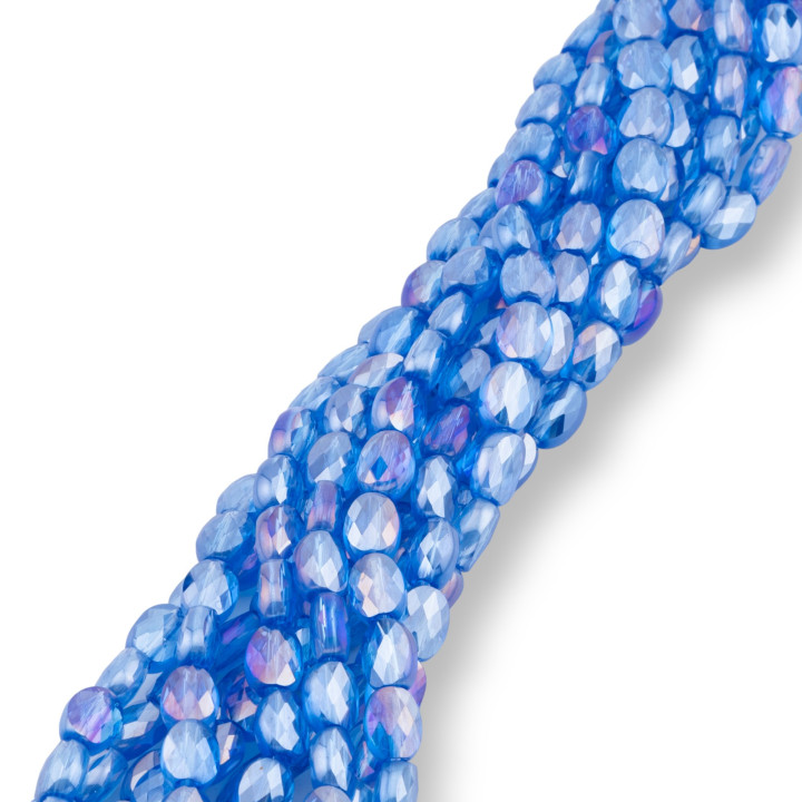 Perles de Cristal Ovale Plat Facettes 6x8mm Bleu