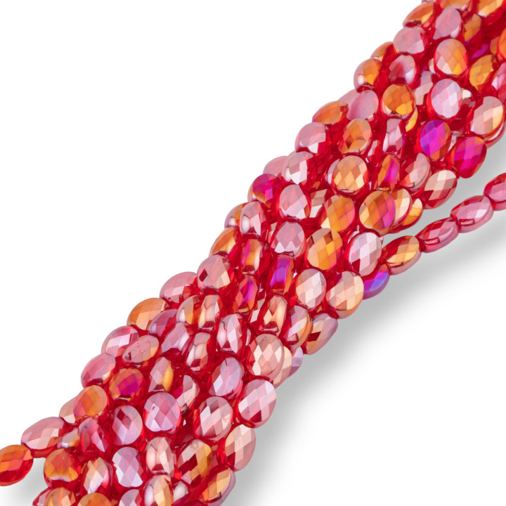 6x8mm Red Faceted Flat Oval Crystal Beads