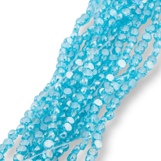 6mm Blue Faceted Flat Round Crystal Beads