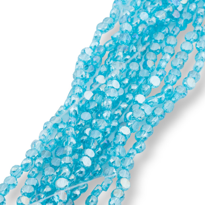Perles rondes plates en cristal à facettes 6 mm bleu clair