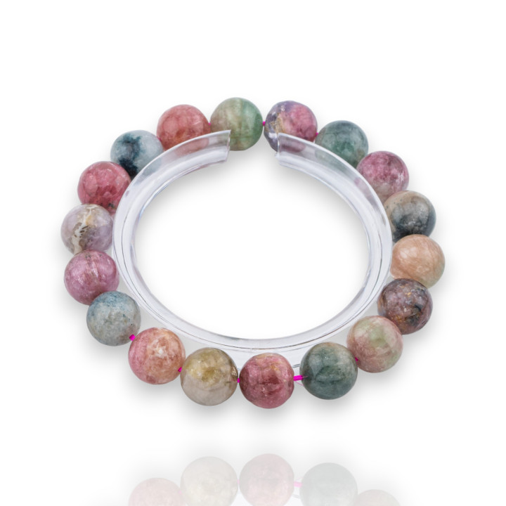 Λείο Στρογγυλό Τραχύ Πολύχρωμο Βραχιόλι Τουρμαλίνης (ZLE) 11mm