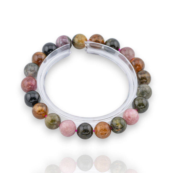 Bracciale Di Tormalina Multicolor Grezzo Tondo Liscio (ZWA) 09mm