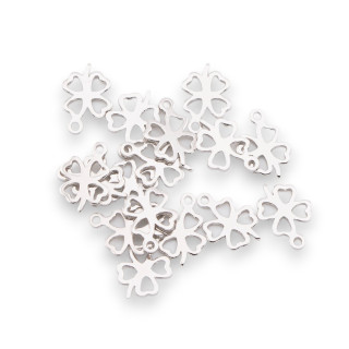 Bollatine-Anhänger aus 925er Silber, vierblättriges Kleeblatt, 7 x 0,6 mm, 5 g, 30 Stück, ungefähr rhodiniert