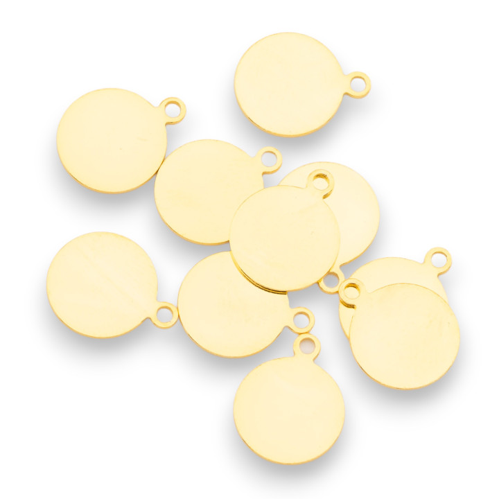 Bollatine Charms Di Argento 925 Tondo 10x0,6mm 10pz Circa Dorato