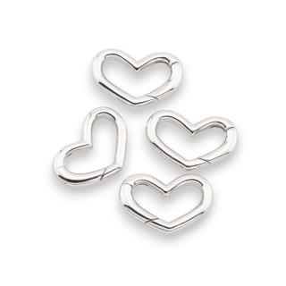Chiusura Di Argento 925 Gancio A Scatto Cuore 11x16mm 4pz Rodiato