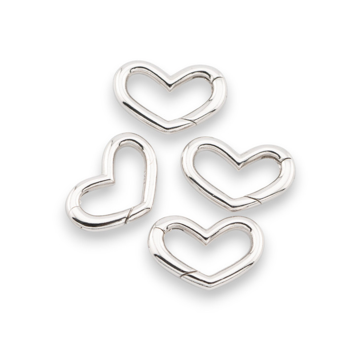 Chiusura Di Argento 925 Gancio A Scatto Cuore 11x16mm 4pz Rodiato