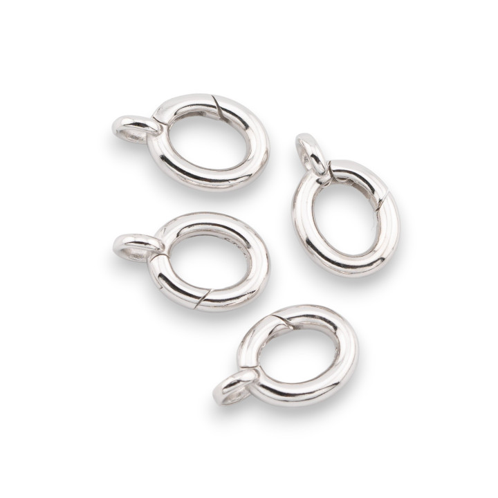 Fermoir Argent 925 Mousqueton Ovale 10x15mm 4pcs Plaqué Rhodium
