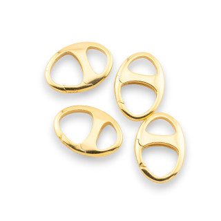 Ovaler Karabinerhaken aus 925er Silber, 11 x 16 mm, 4 Stück, golden