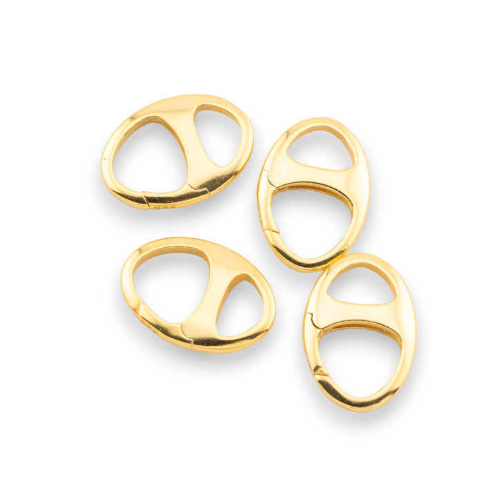 Ovaler Karabinerhaken aus 925er Silber, 11 x 16 mm, 4 Stück, golden