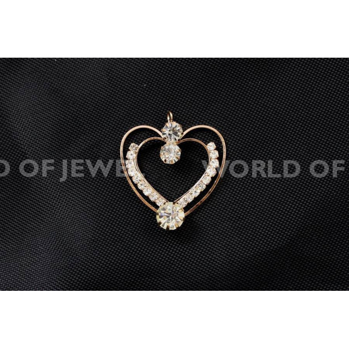 Pendentif Laiton Avec Coeur Strass 33x35mm 13pz Cuivré