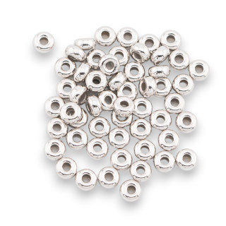 Componente Distanziatore Perline Di Argento 925 Rondelle Ciambella 4,2x2,2mm 5gr 55pz Circa Rodiato