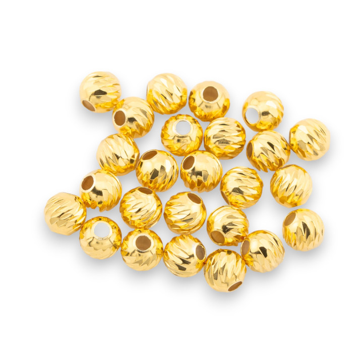 Componente Distanziatore Perline Di Argento 925 Sfera Diamantata 5mm Confezione 5gr Dorato