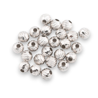 Componente Distanziatore Perline Di Argento 925 Sfera Diamantata 5mm 5gr Rodiato