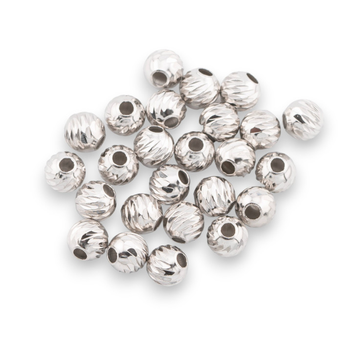Componente Distanziatore Perline Di Argento 925 Sfera Diamantata 5mm 5gr Rodiato