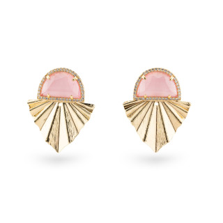 Orecchini Perno Di Bronzo Con Occhio Di Gatto 30x36mm Dorato Rosa