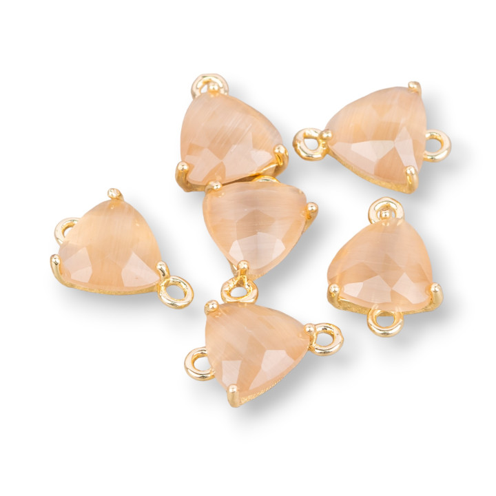 Connettore Componente Di Ottone Con Occhio Di Gatto Incastonati 20pz Con 2 Anellini 9x12mm Marrone Pesca