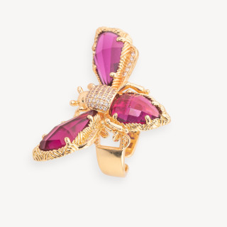 Bronze Ring With Cat Eye Bee 31x45mm Adjustable Size Plum Gold