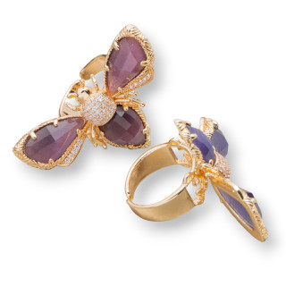 Χάλκινο δαχτυλίδι με Bee Cat's Eye 31x45mm Ρυθμιζόμενο μέγεθος Χρυσό Μωβ