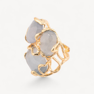 Bronze Ring AURORA Collection 32x36mm With Cat's Eye Adjustable Size Golden Light Gray MOD108