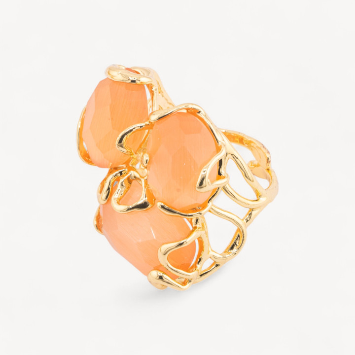 Bronze Ring AURORA Collection 32x36mm With Cat's Eye Adjustable Size Golden Peach MOD65