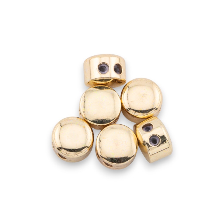 Brass Coin Central Connector Component With Double Through Hole 7mm Thickness 5mm 26pcs Gold Plated